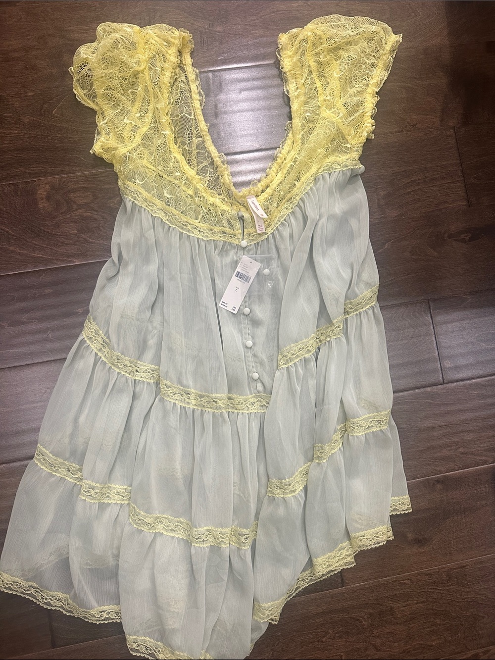 Anthropologie Sheer Tiered Lace Mini Dress